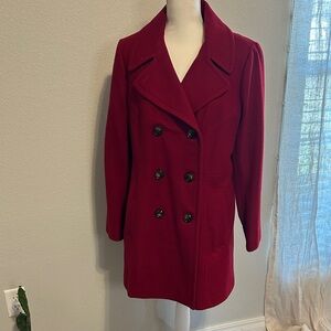 London Fog Women's Double-Breasted Burgundy Pea Coat